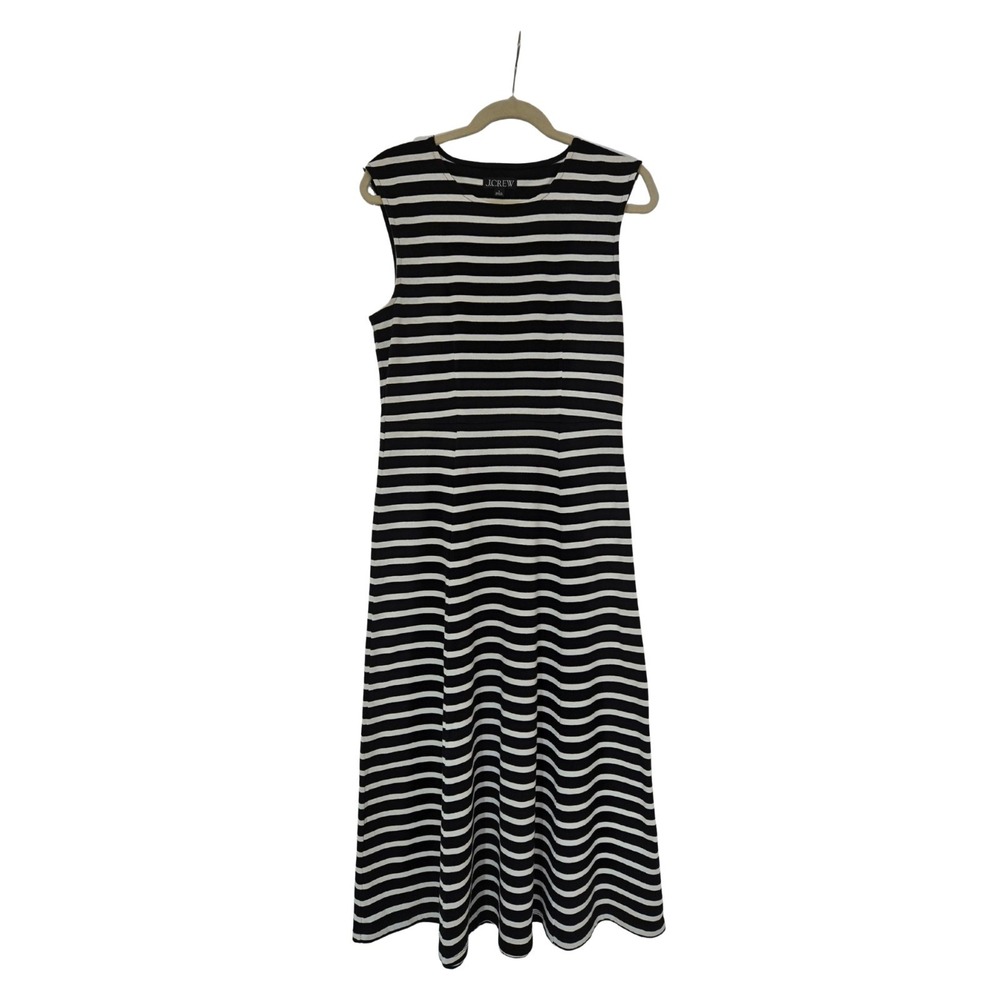 J.Crew Cap Sleeve Striped 100% Cotton Midi Dress Black/White Size S EUC - Picture 2 of 8